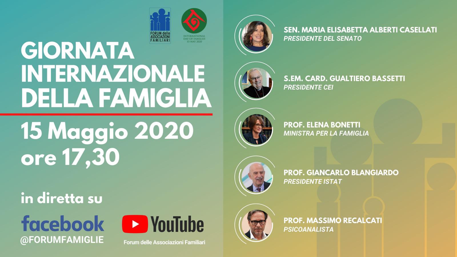 Giornata internazionale della famiglia, il Forum in diretta Fb con grandi ospiti