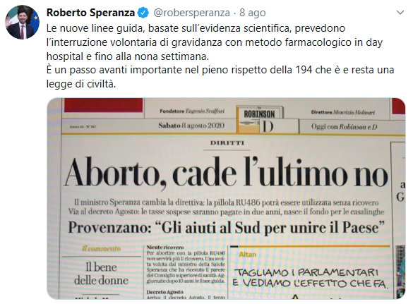 Pillola abortiva, quattro domande al ministro Speranza