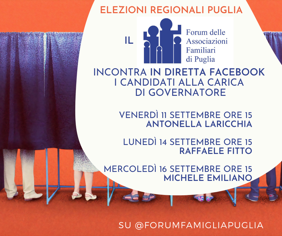 Elezioni Regionali, le iniziative del Forum Famiglie Puglia