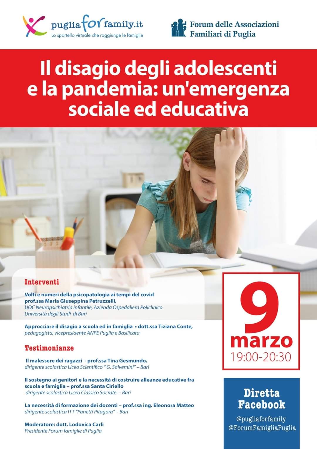 Giovani, Forum famiglie: al via il 9 marzo la diretta sul disagio adolescenziale