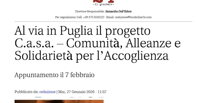 Al via in Puglia il progetto C.a.s.a. – Comunità, Alleanze e Solidarietà per l’Accoglienza